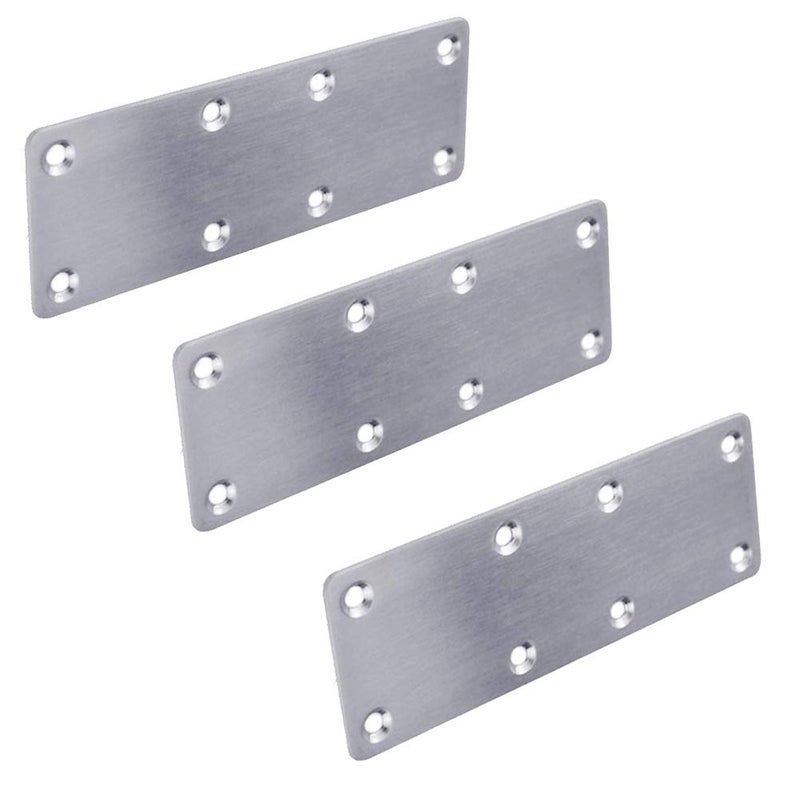 Hyever 3 Pieces Flat Straight Brace Bracket Steel Metal Mending Fixing Plate,Brushed Finish 5.4" Ã— 1.9" Ã— 0.08" - Image 1